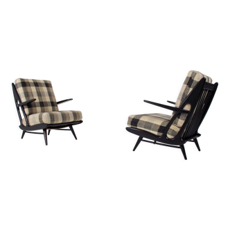 Pair of black lacquered armchairs 1950s