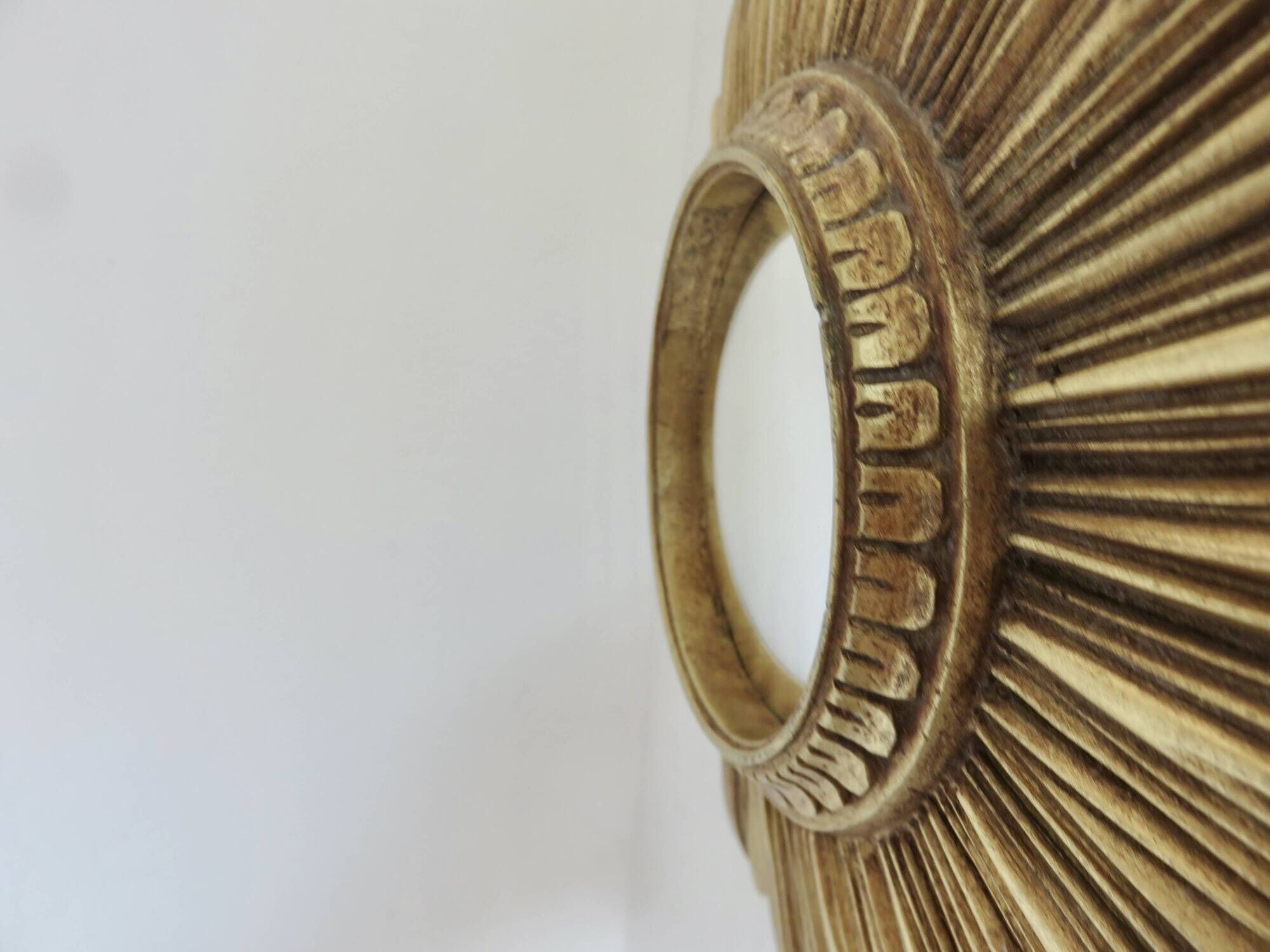 Old small golden sun mirror, witch's eye, curved, 60s-70s.