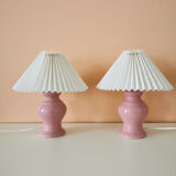Pair of upcycled pink lamps with pleated lampshade