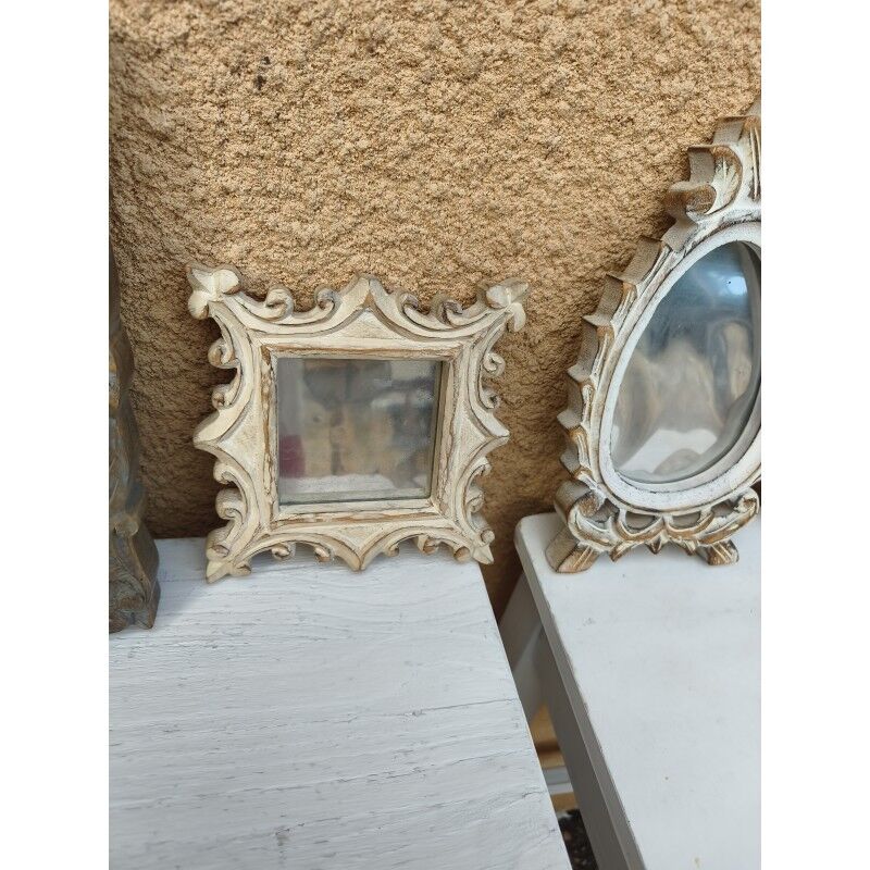 Set of 5 cerused wood mirrors