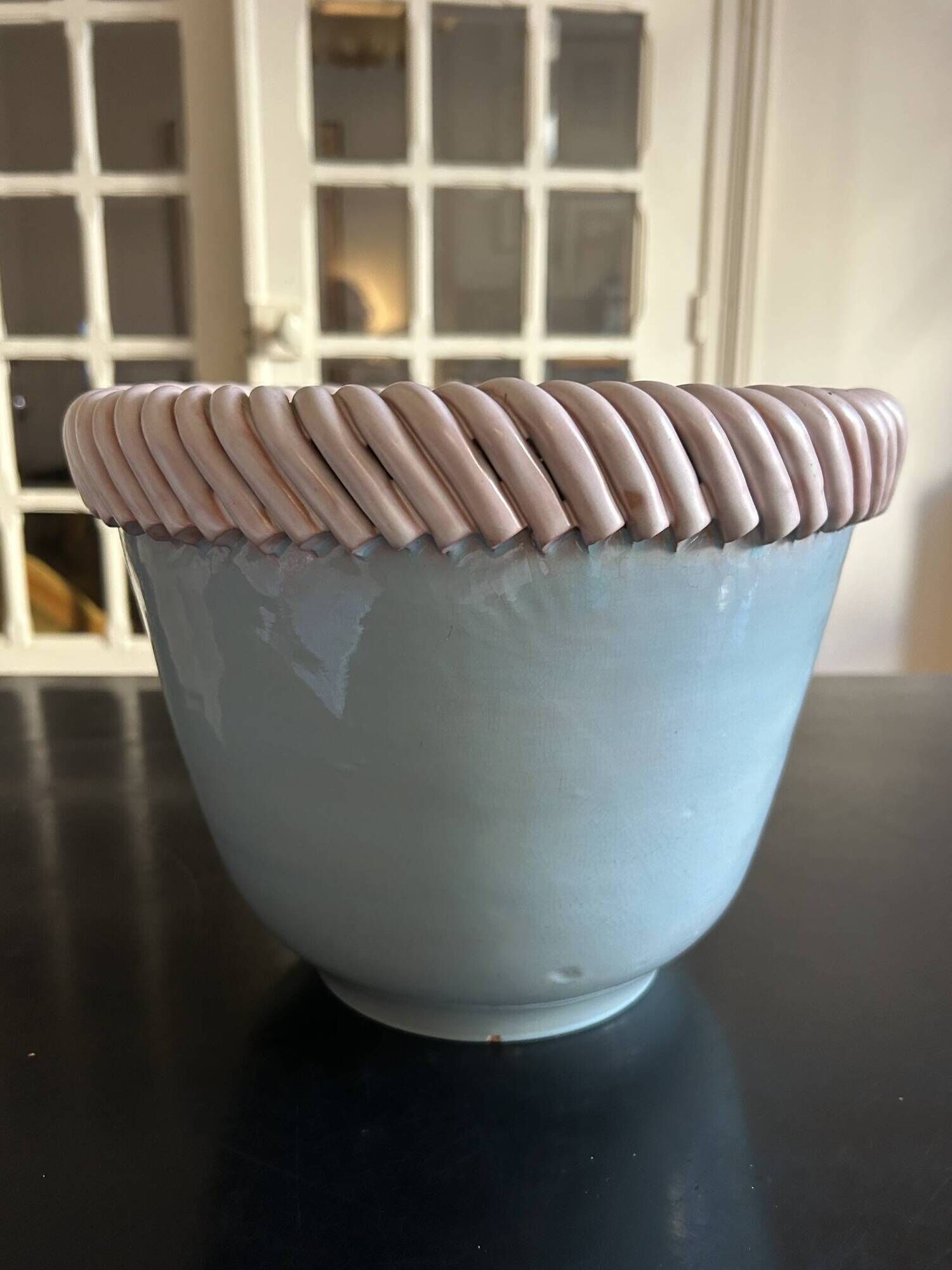 important vintage woven ceramic pot