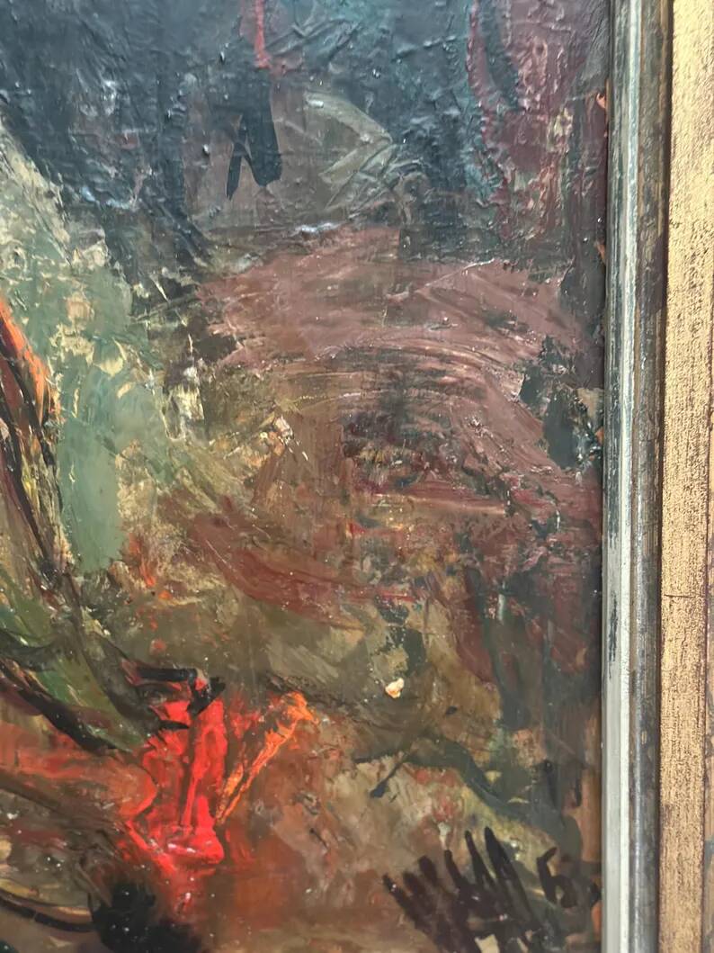 Original Swedish Oil on Panel – "The Bullfight" by Owe Wessbohn – Dated 1953 – Framed Period Piece – 59 × 51 cm