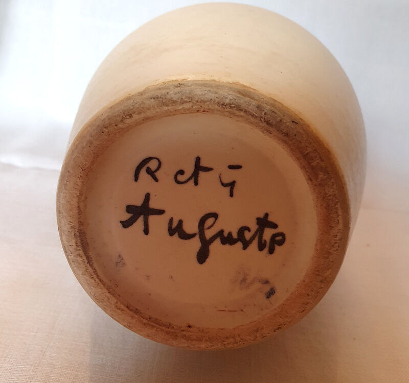 Pitcher Vallauris Vintage Abstract Decor On Blue Glacis Signed R AND G AUGUSTE