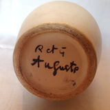 Pitcher Vallauris Vintage Abstract Decor On Blue Glacis Signed R AND G AUGUSTE