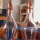 Pair of Art Deco decanters from the 1940s in blown glass