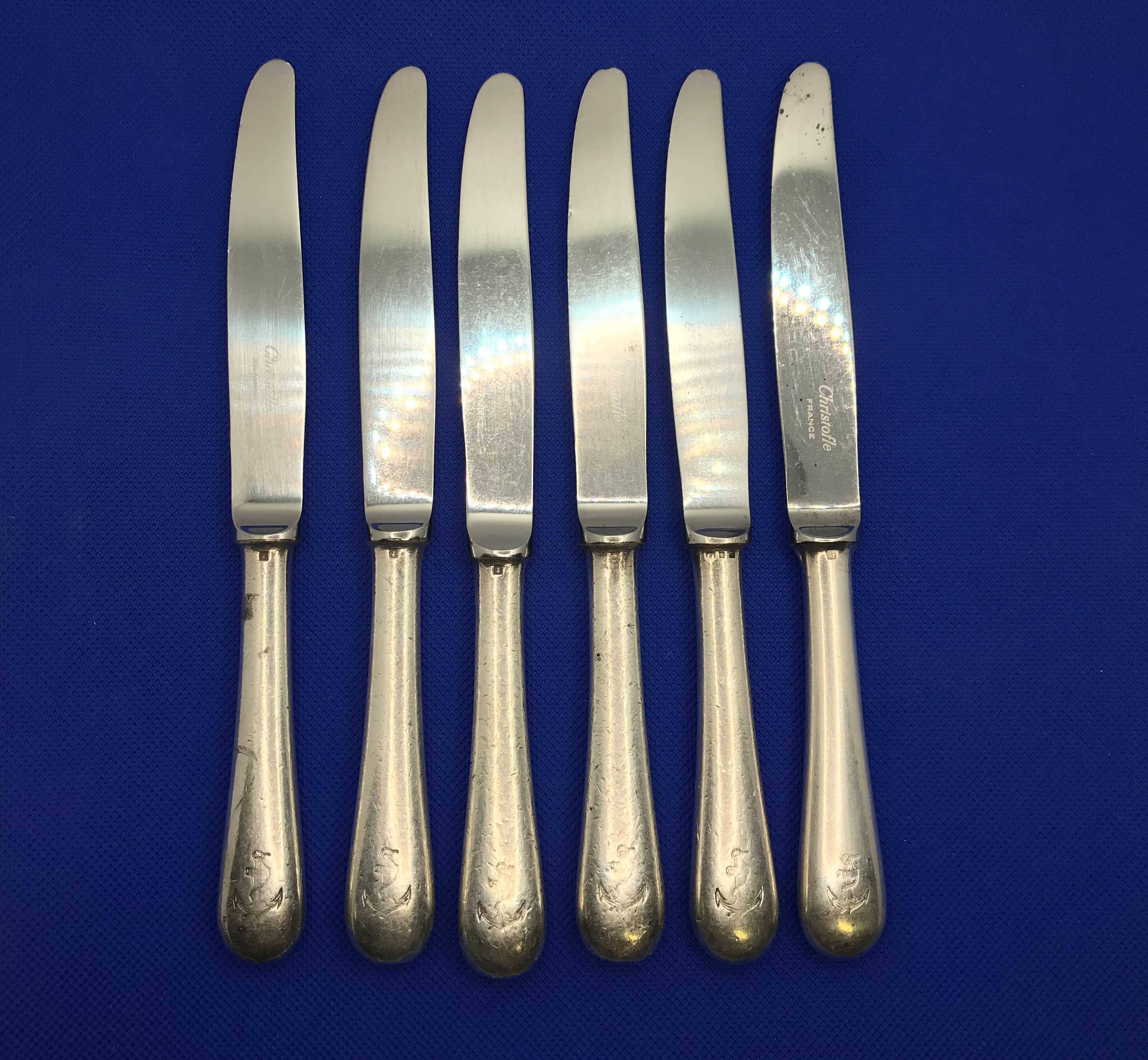 Set of 6 small silver-plated Navy knives from Christofle