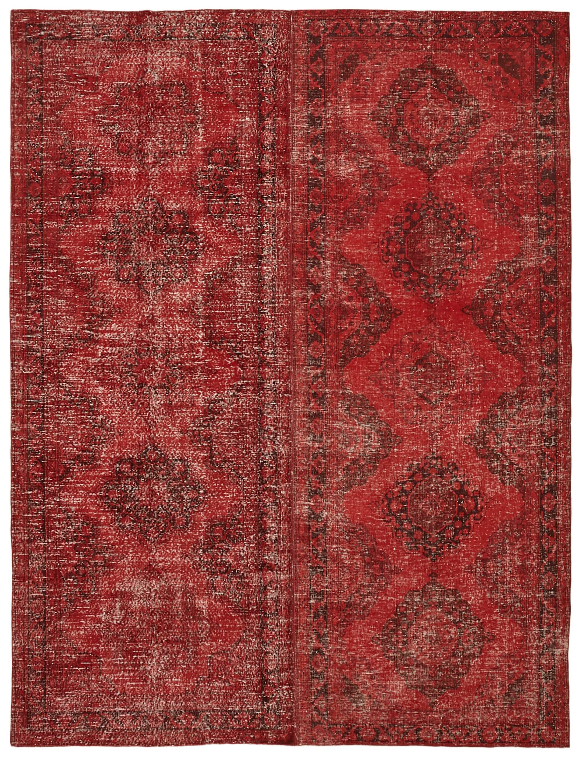 Hand-knotted persian overdyed 1970s 290 cm x 377 cm red wool carpet