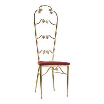 Chiavari chair with high back, brass, embroidery from the 1960s.