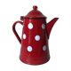 Red enamelled coffee maker with white polka dots