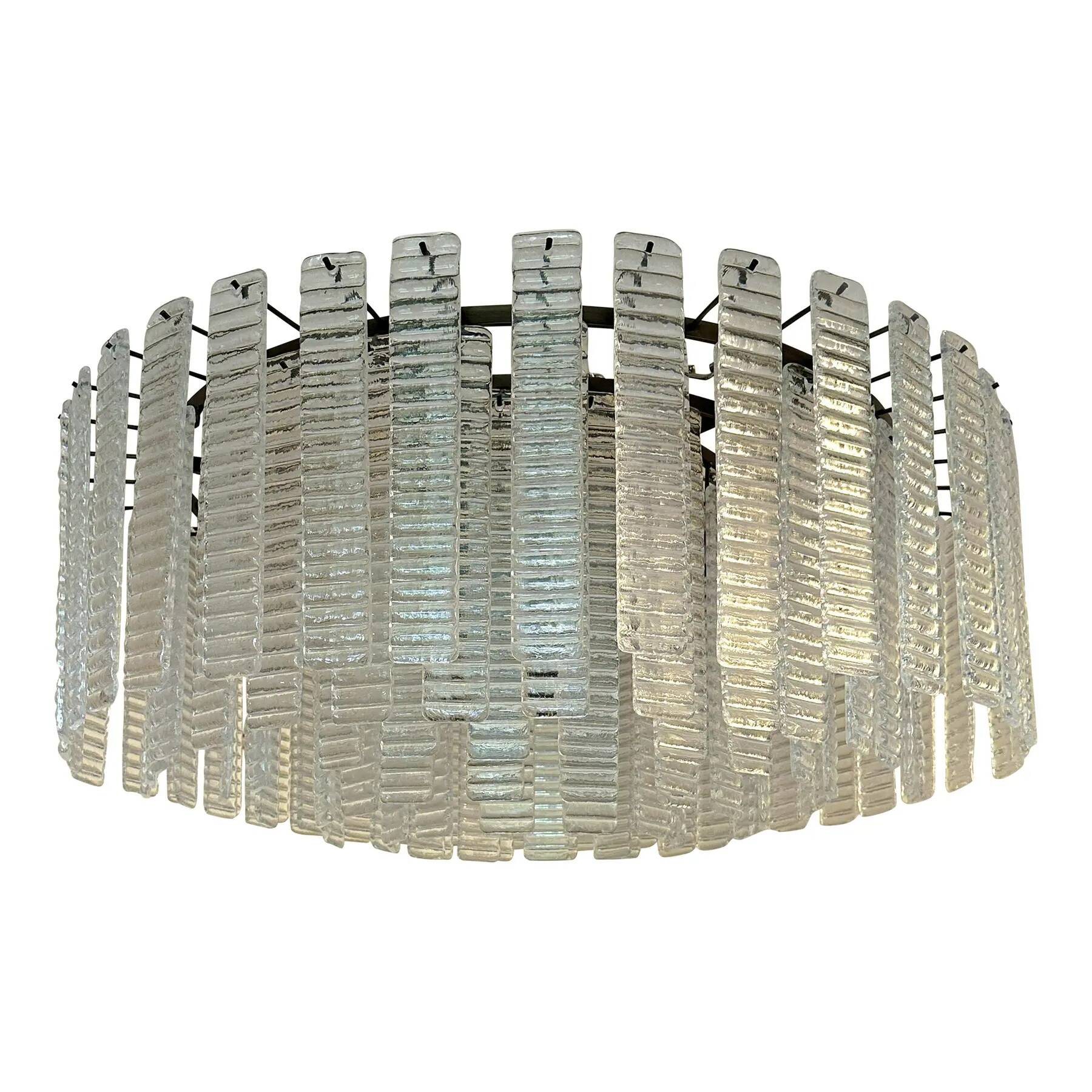 Contemporary Modern Clear Strips “Listelli” Murano Glass Burnish Flush Moun