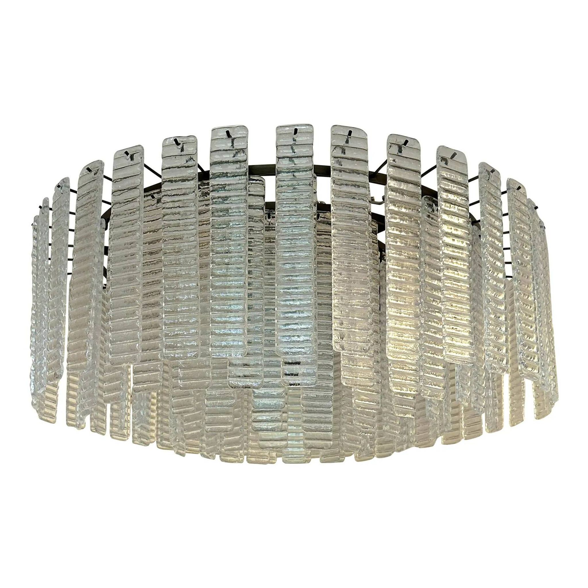 Contemporary Modern Clear Strips “Listelli” Murano Glass Burnish Flush Moun