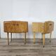 Pair of 1950s maple nightstands with mirrored tops