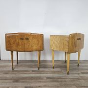 Pair of maple bedside tables from the 1950s with mirrored tops.