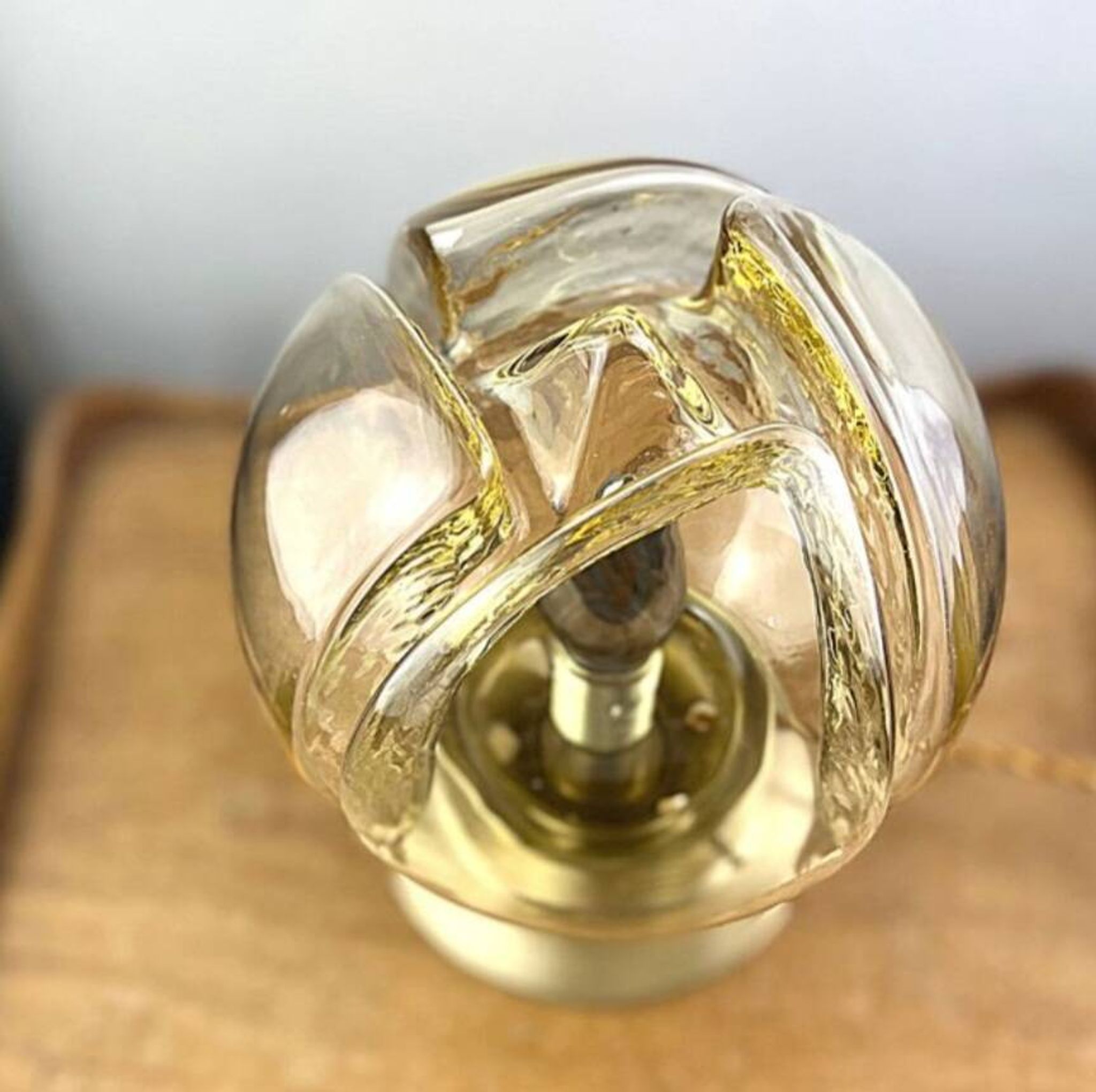 Pair of vintage smoked yellow Murano glass lamps