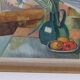 Huile sur toile suédoise « Nature morte avec Amaryllis et fruits » par A. Lindblom