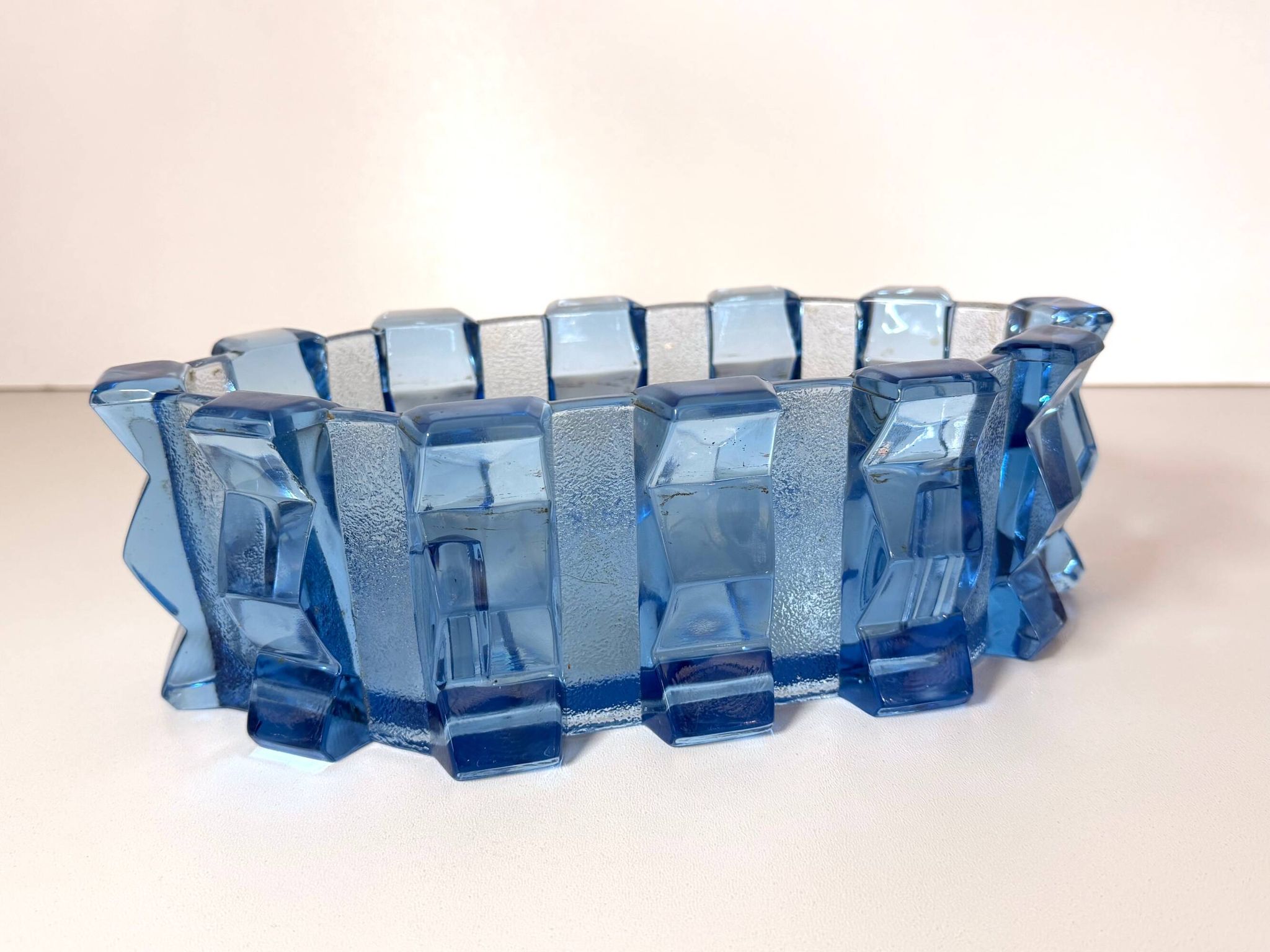 Art Deco Blue Glass Bowl / Centerpiece by Rudolf Schrötter -Inwald, Poland