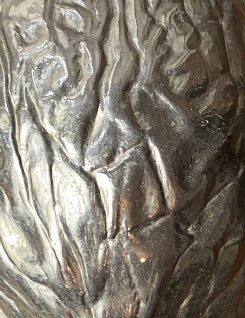 Nutcracker, shaped like a large nut, silver-plated metal