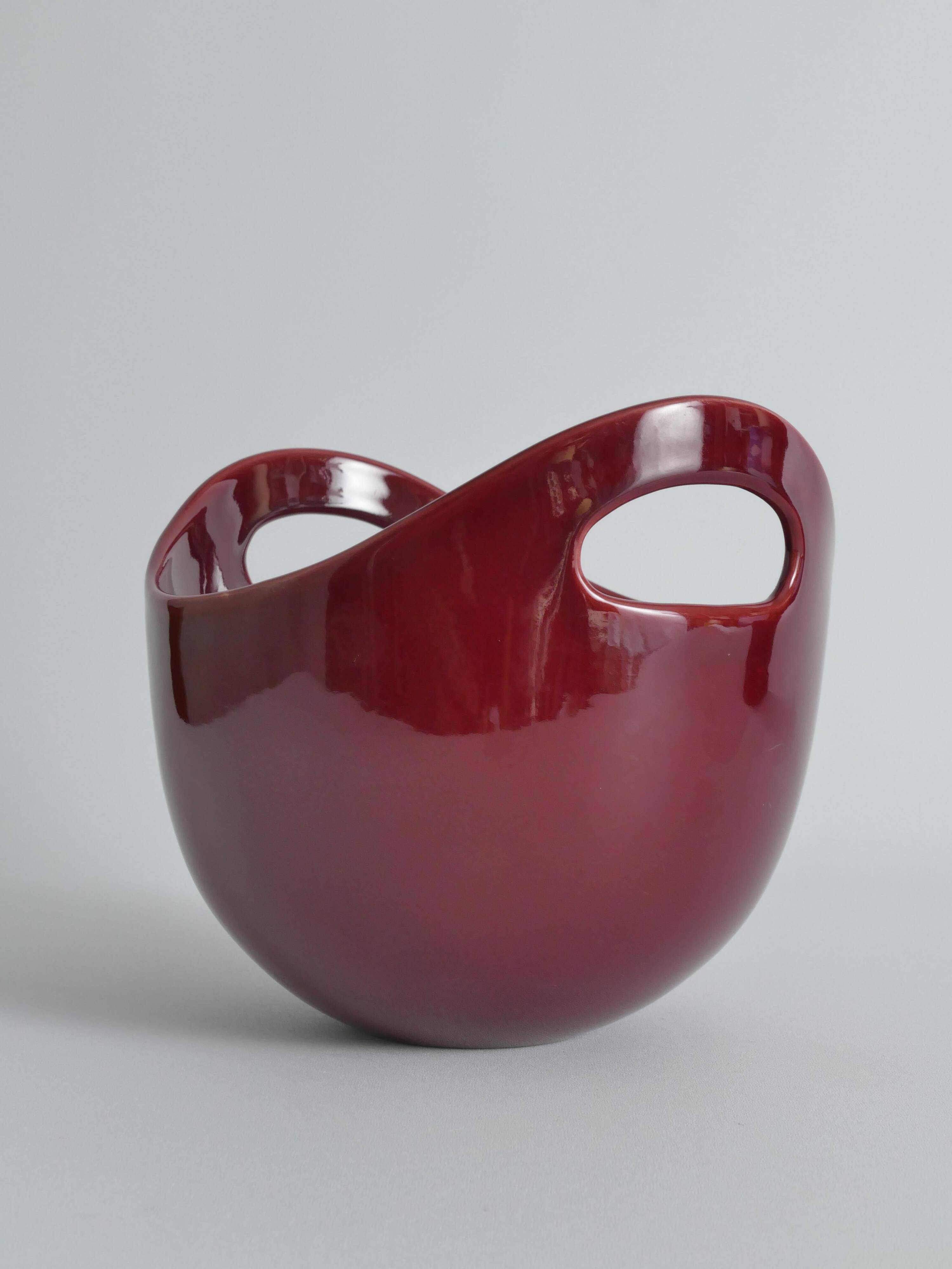 Scandinavian Modern Merlot Red Stoneware Bowl by SYCO, Sweden, 1950s