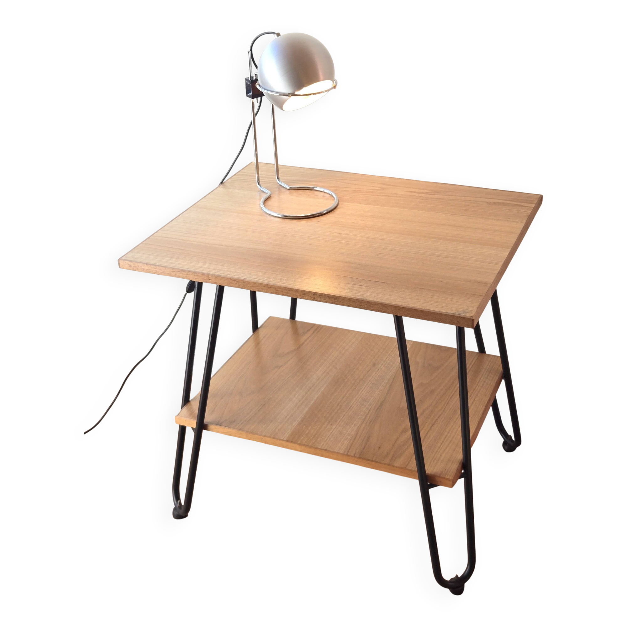 Side table in wood and steel in the style of Jacques Hitier, 1950s