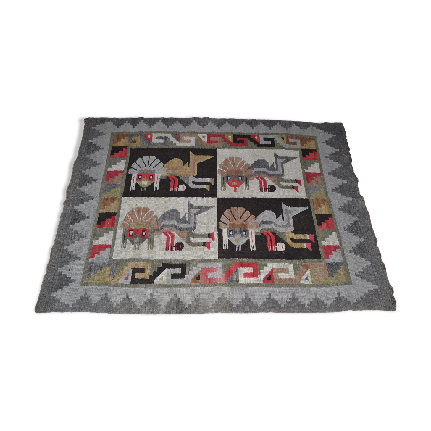 Peruvian wool carpet, 113 cm x 154 cm, knotted hand around 1970, good condition