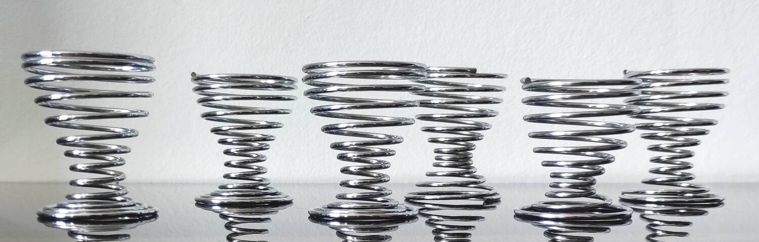 6 vintage chrome metal egg cups in spiral shape, 1970s