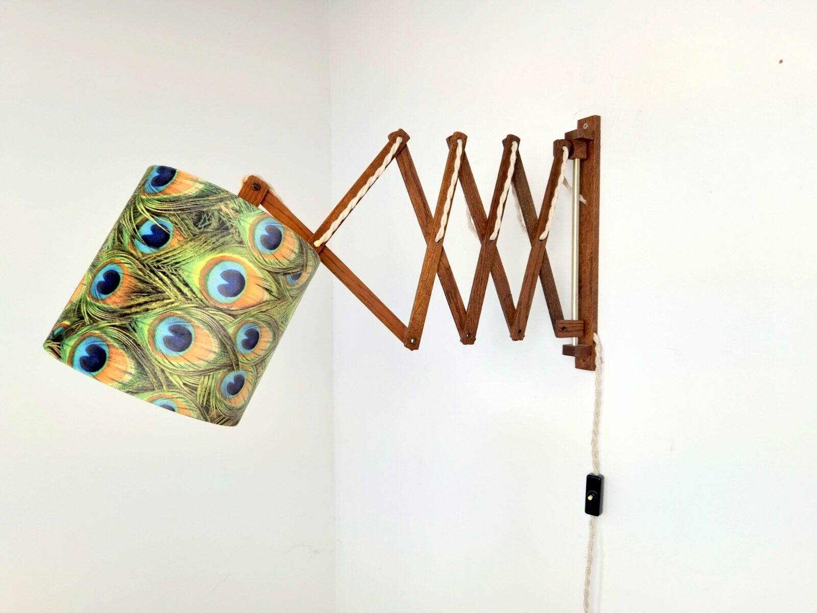 Scandinavian Teak Scissor Wall Lamp, 1950s