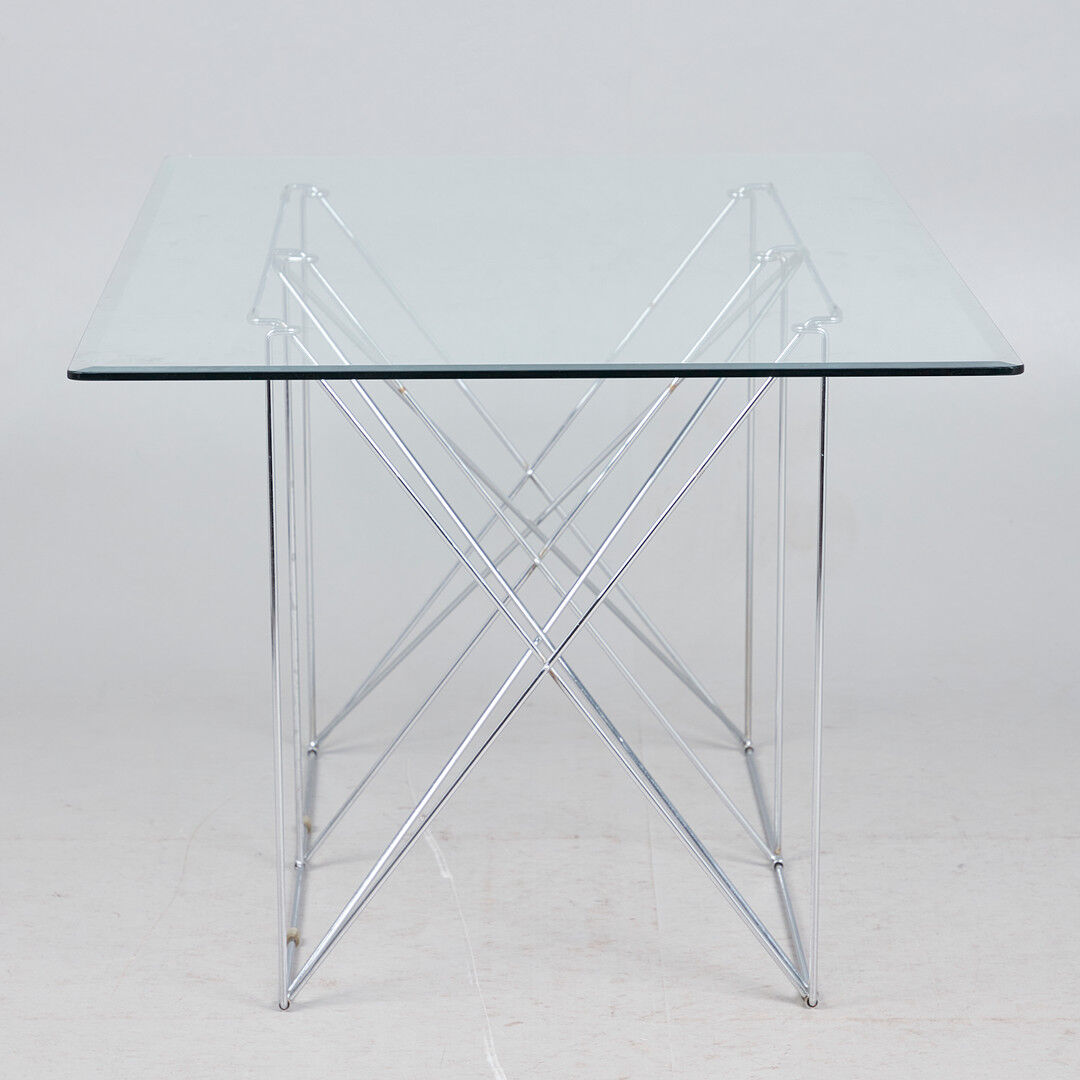 Max Sauze dining table in chrome steel wire and glass 1970s France