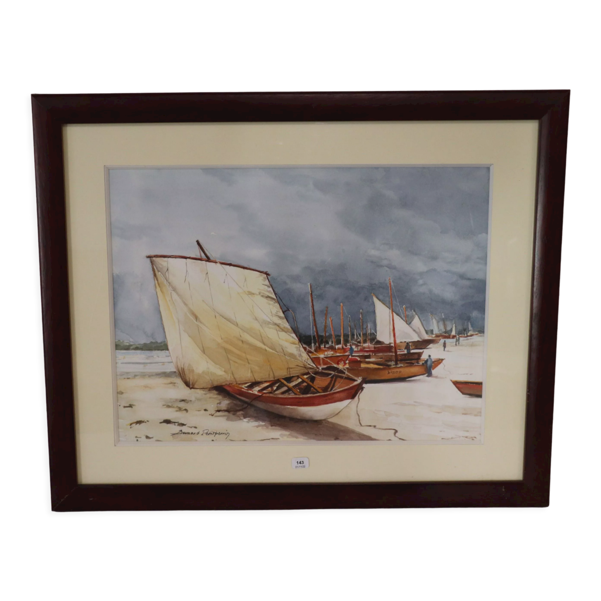 Boats on the beach-watercolor signed