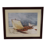 Boats on the beach-watercolor signed