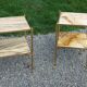 Pair of neoclassical side tables in bronze, brass, marble, and o.