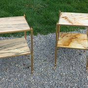 Pair of neoclassical side tables in bronze, brass, marble, and o.