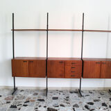 Bookcase in slab wood and black metal, Italy 50s