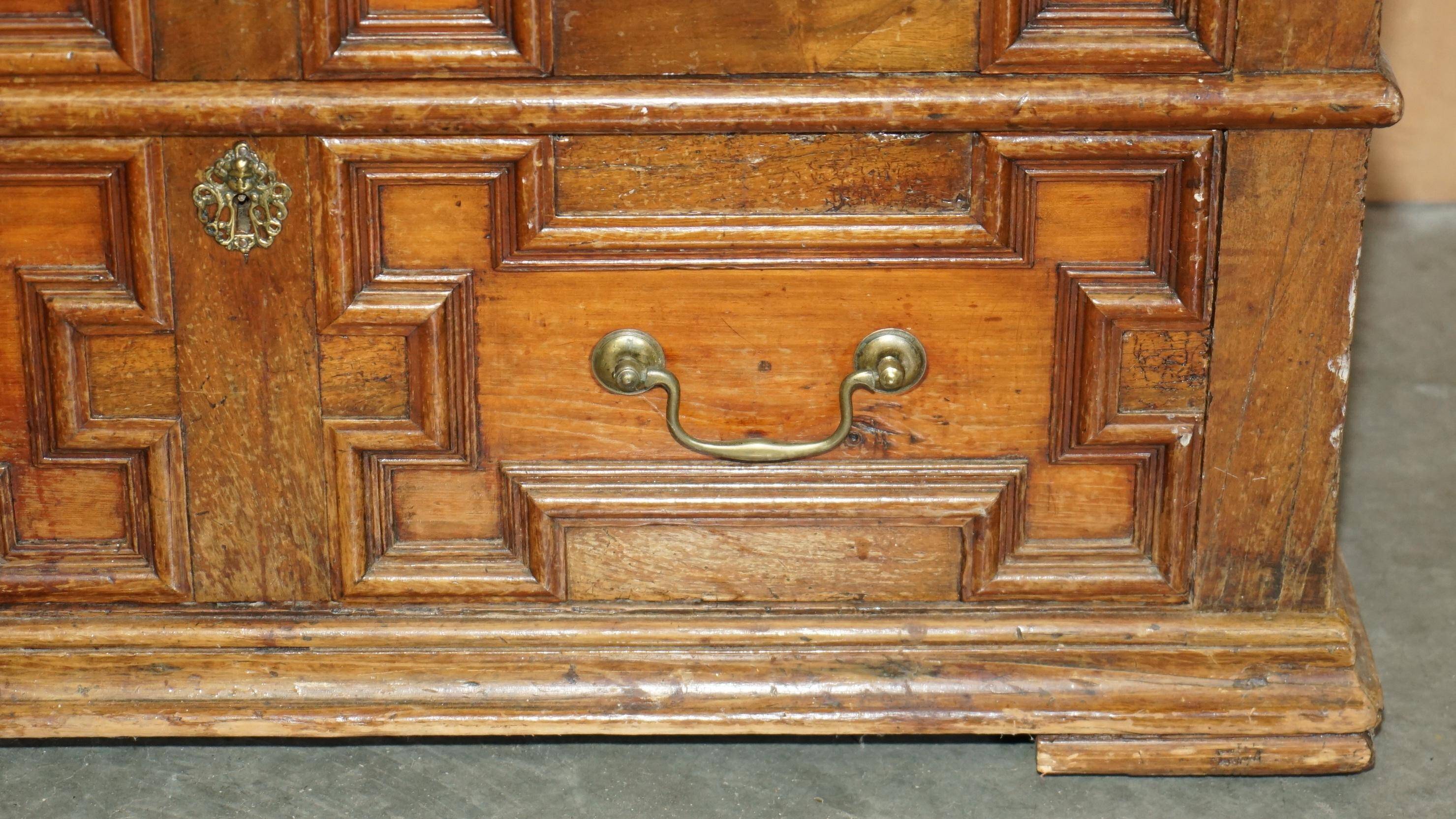 17th Century Antique Oak Commode with Two Rows of Drawers