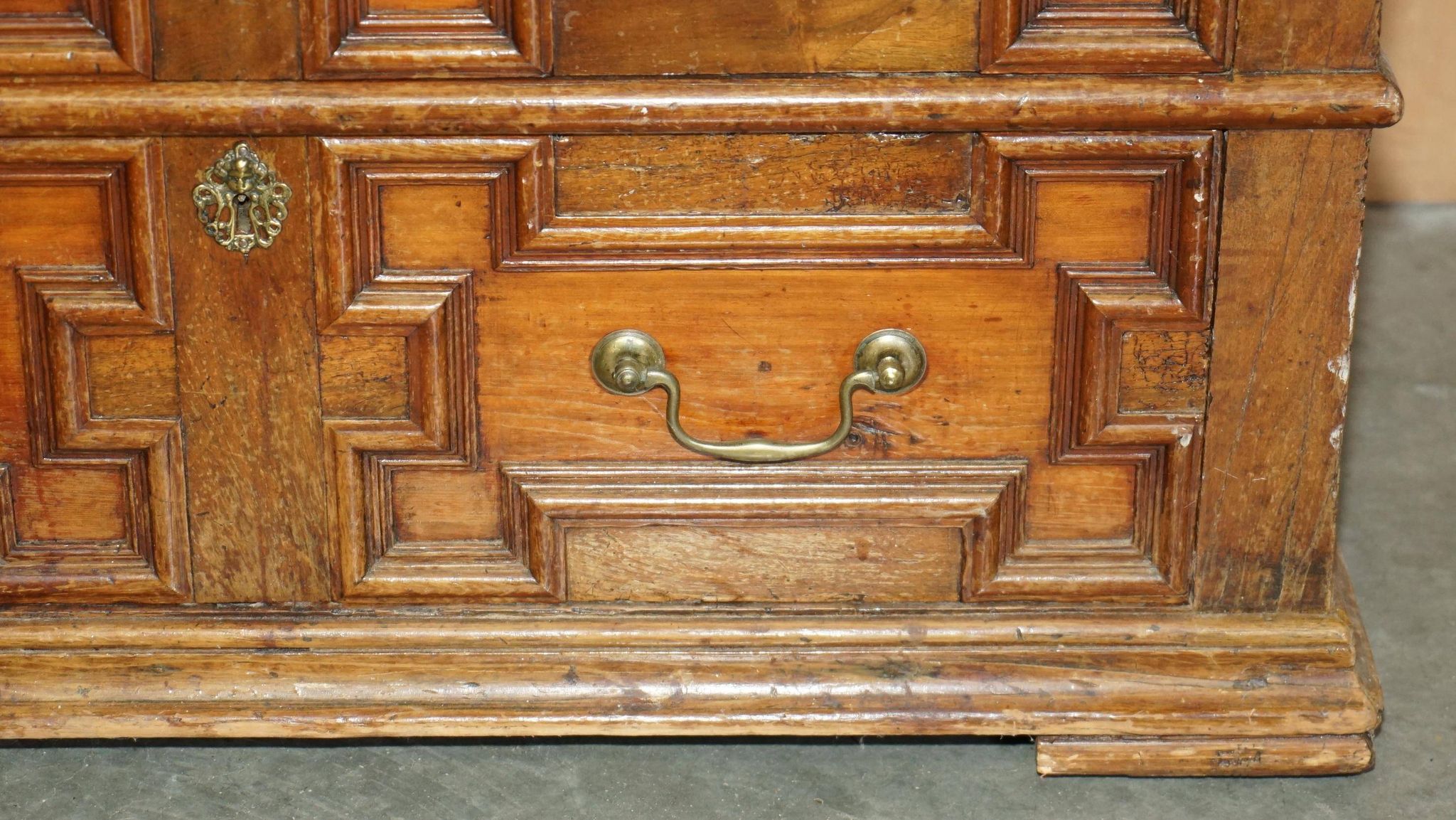 17th Century Antique Oak Commode with Two Rows of Drawers