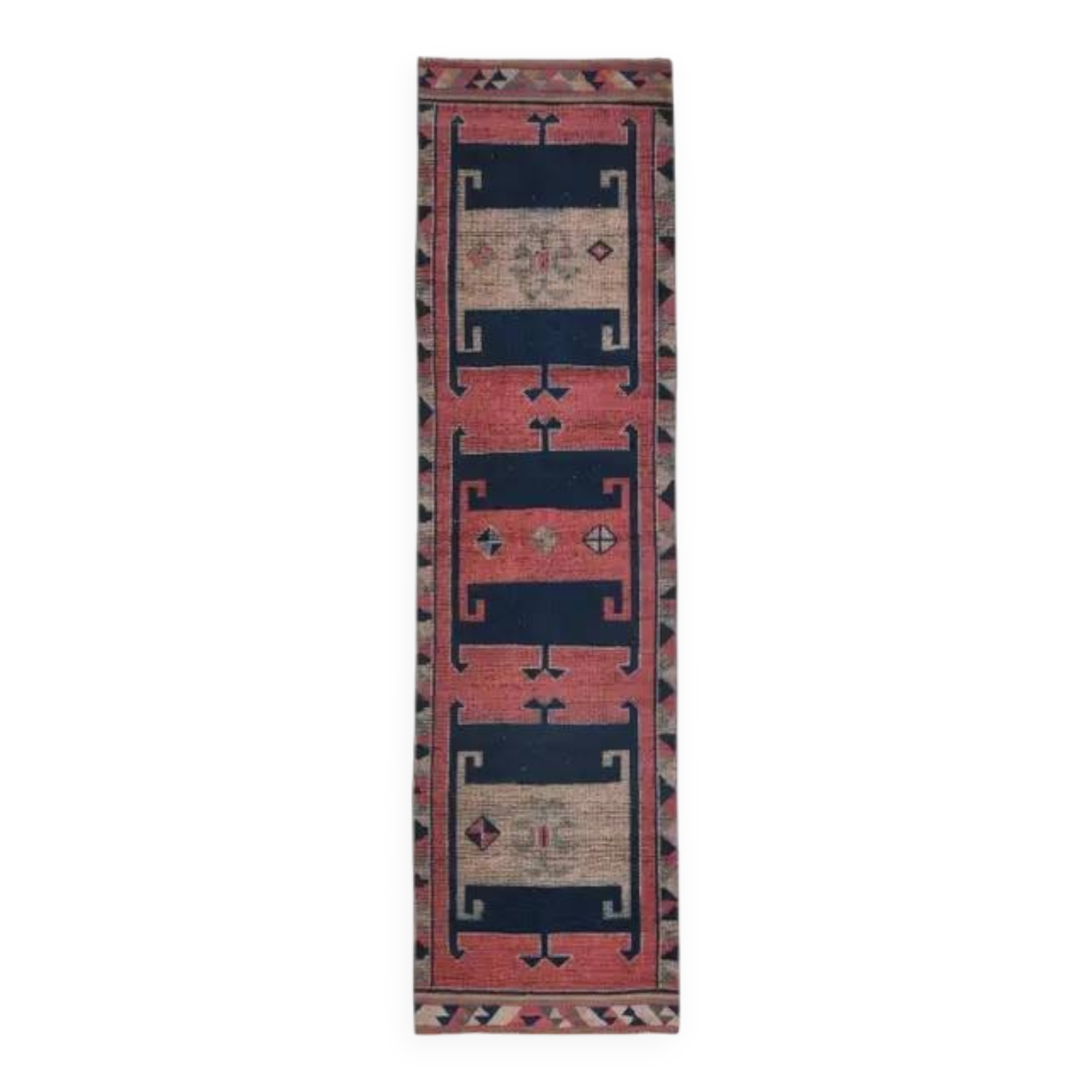 1970s Turkish Oushak Handmade Wool Cotton Pink Runner Rug 90x333