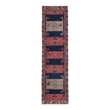 Tapis couloir en laine et coton fait main Oushak turc des années 1970, 90x333.