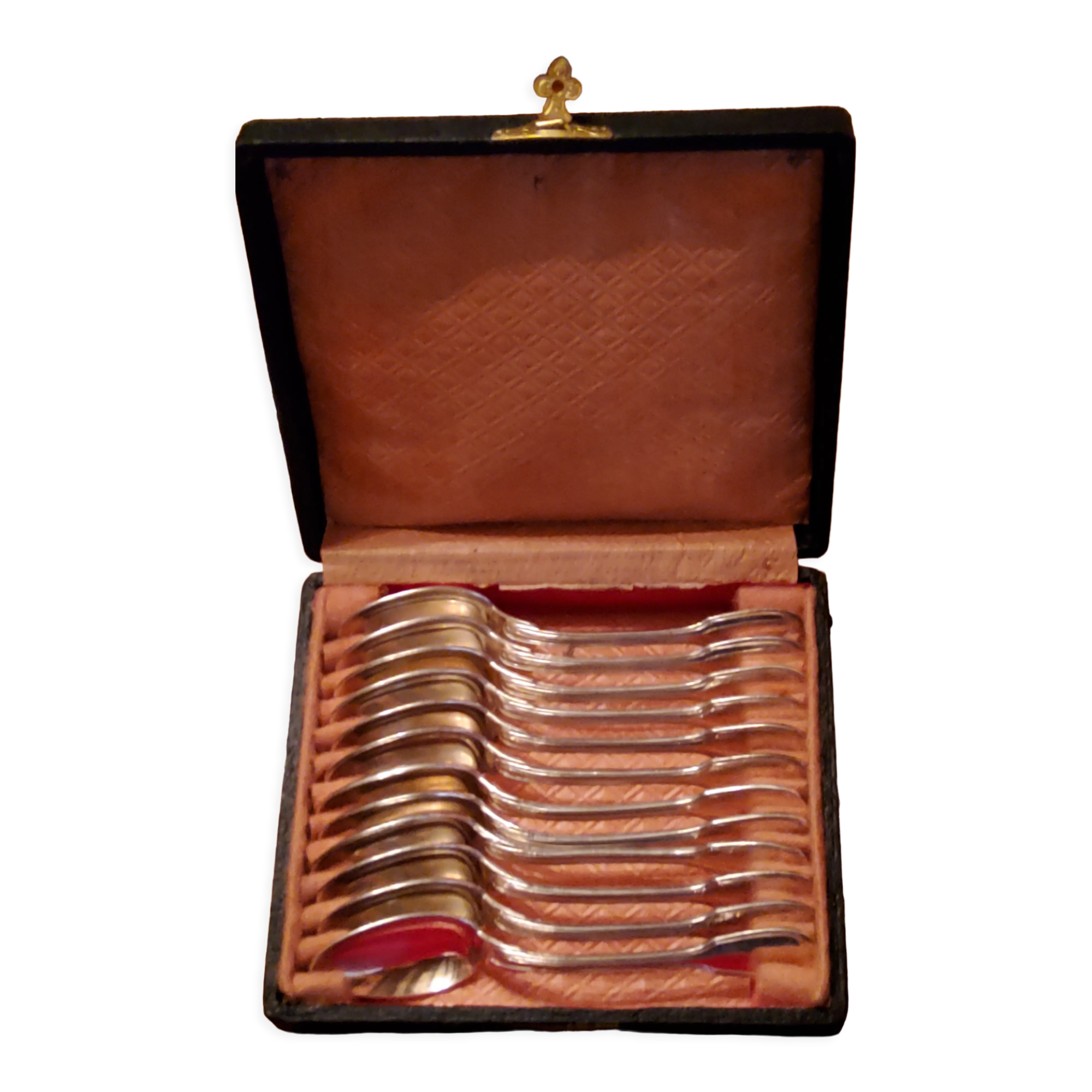 Coffret de 12 cuillères à dessert en métal argenté fin XIXième siècle