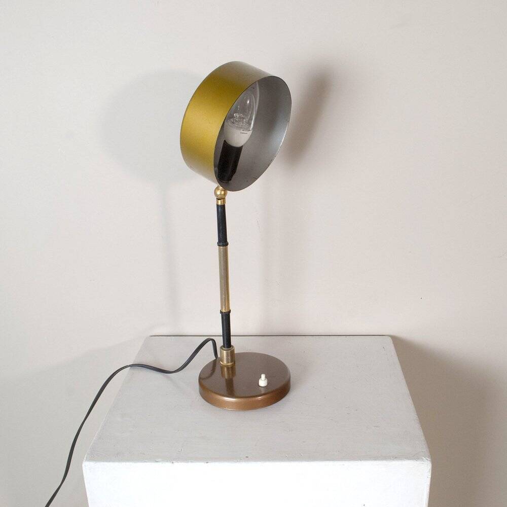Chrome and ruby brass table lamp in the style of Oscar Torlasco, 1960s.