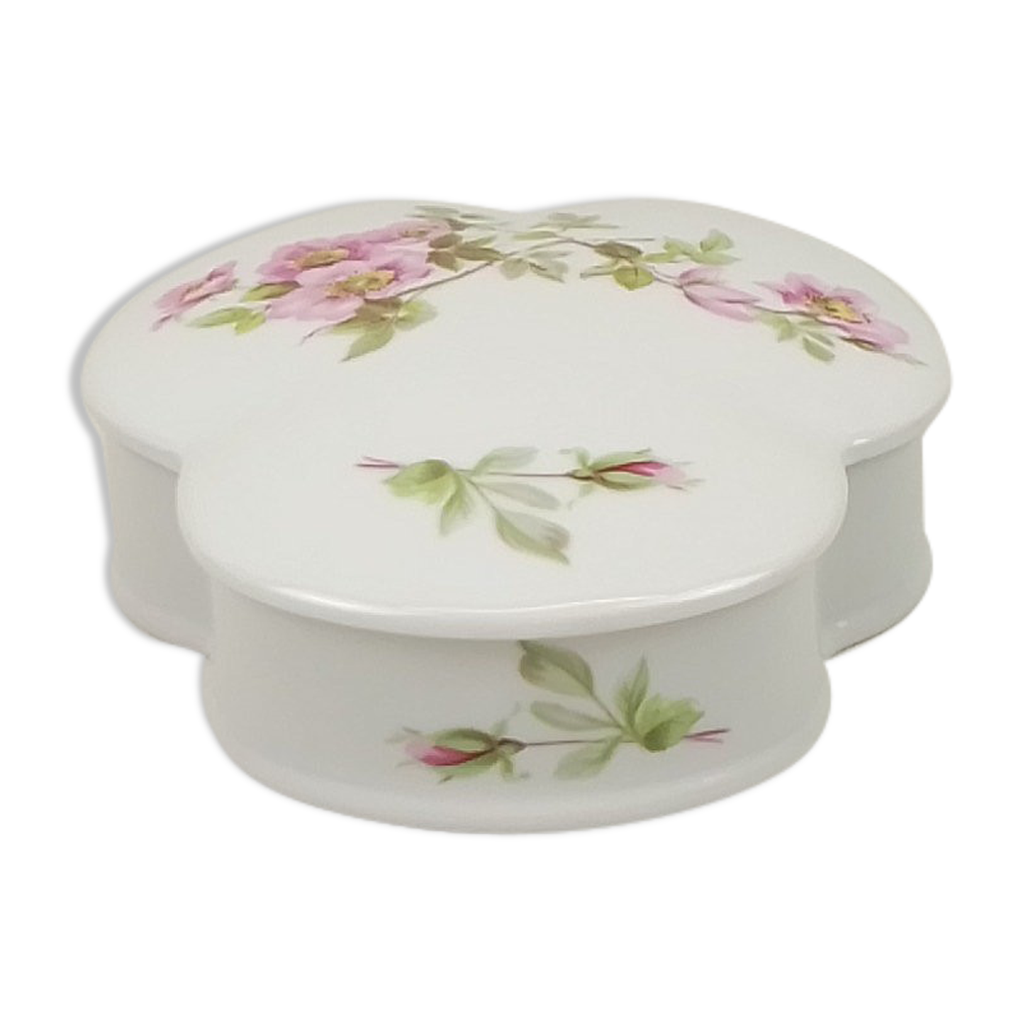 Boîte en céramique blanche déco roses – GIRAUD – Limoges France