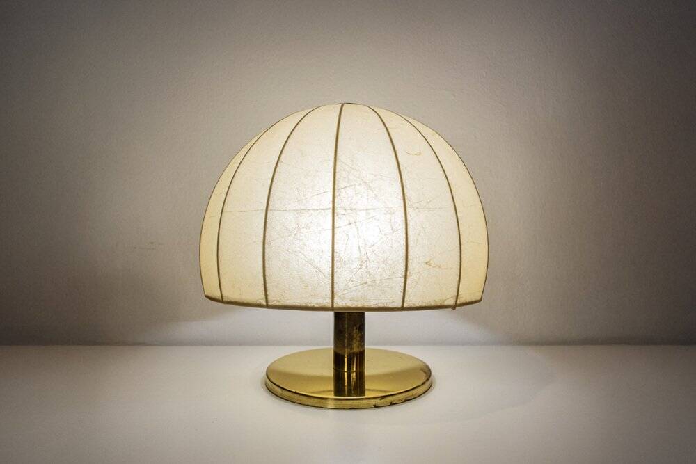 Brass table lamp with Cocoon shade, Italy, 1970s