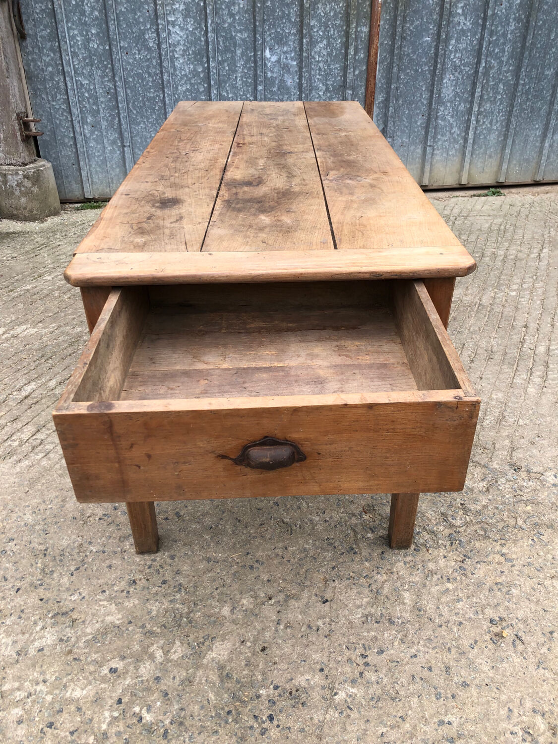 Antique cherry farmhouse table with 3 drawers