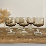 6 small vintage smoked stemmed glasses