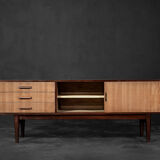 Classic vintage mid-century mahogany buffet with drawers, Danish Scandinavian style, 1970s.