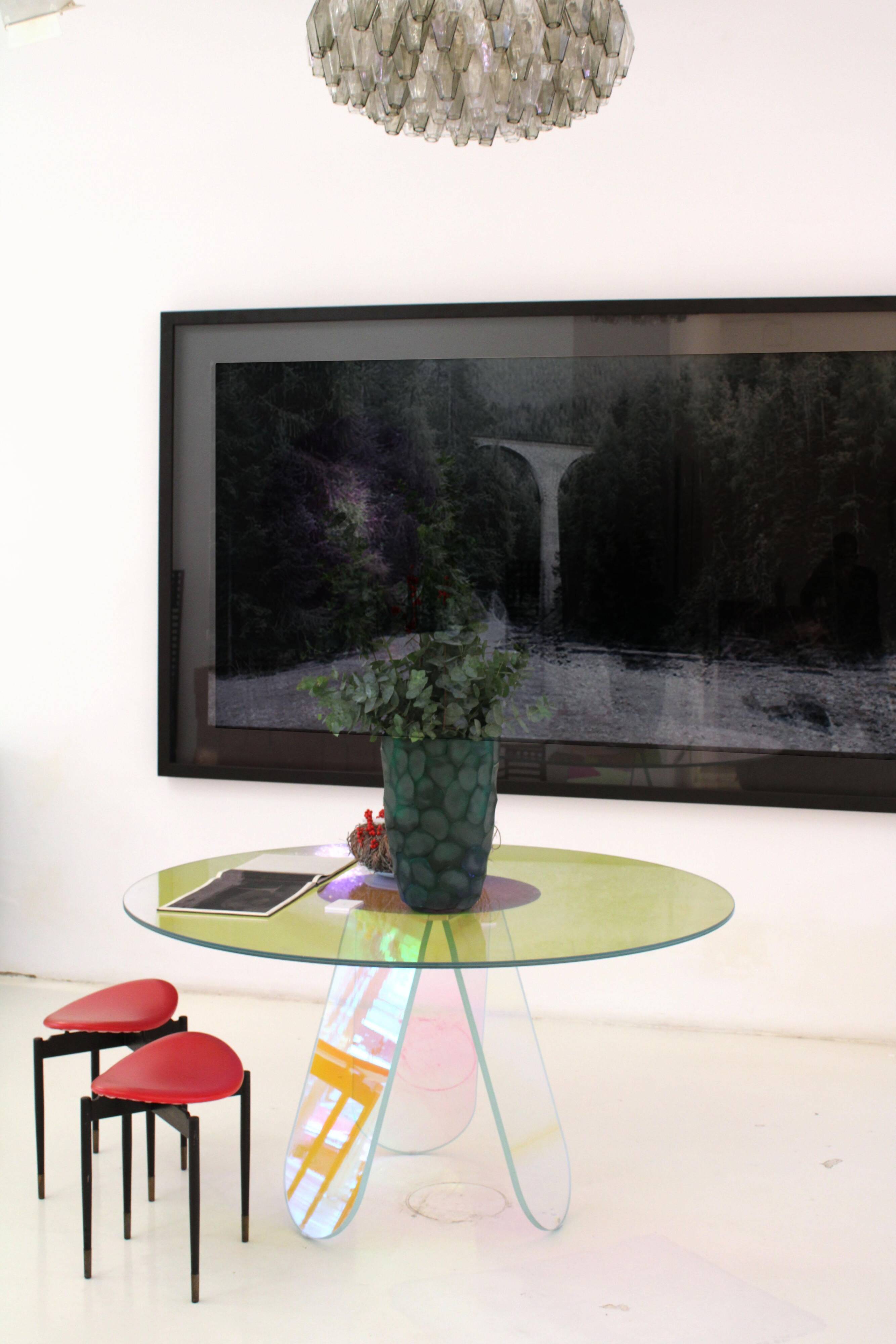 Shimmer Circular Table Made of Art Glass and Desgined by Patricia Urquiola