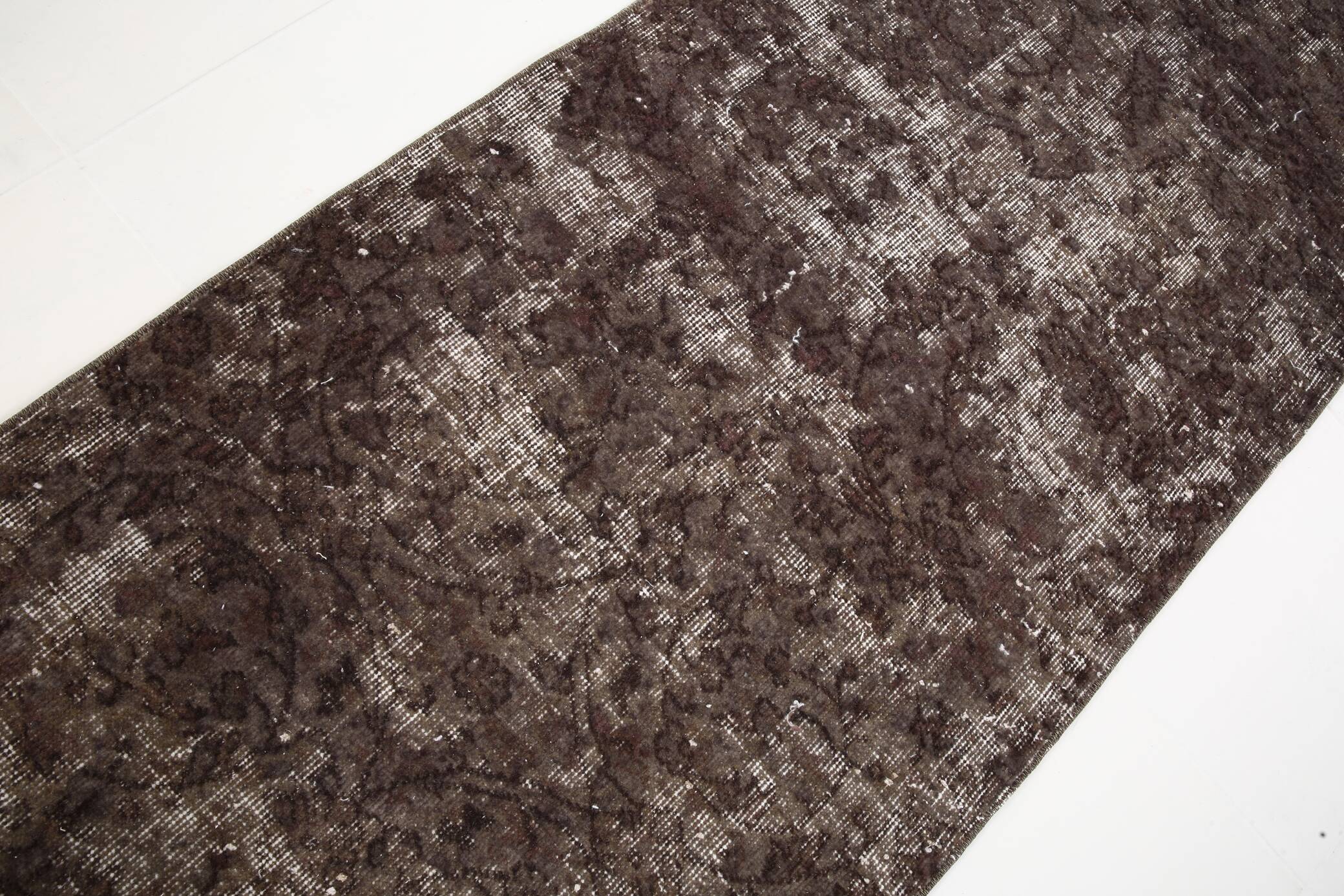 2x10 Soft Wool Dark Gray Turkish Vintage Runner Rug