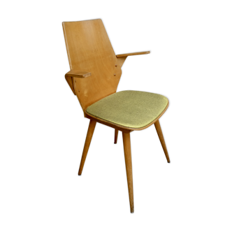 Baumann chair in light wood and Skai, 60s