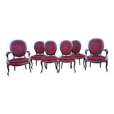 Ensemble salon fauteuils et chaises médaillon style Louis XV