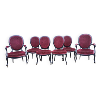 Ensemble salon fauteuils et chaises médaillon style Louis XV