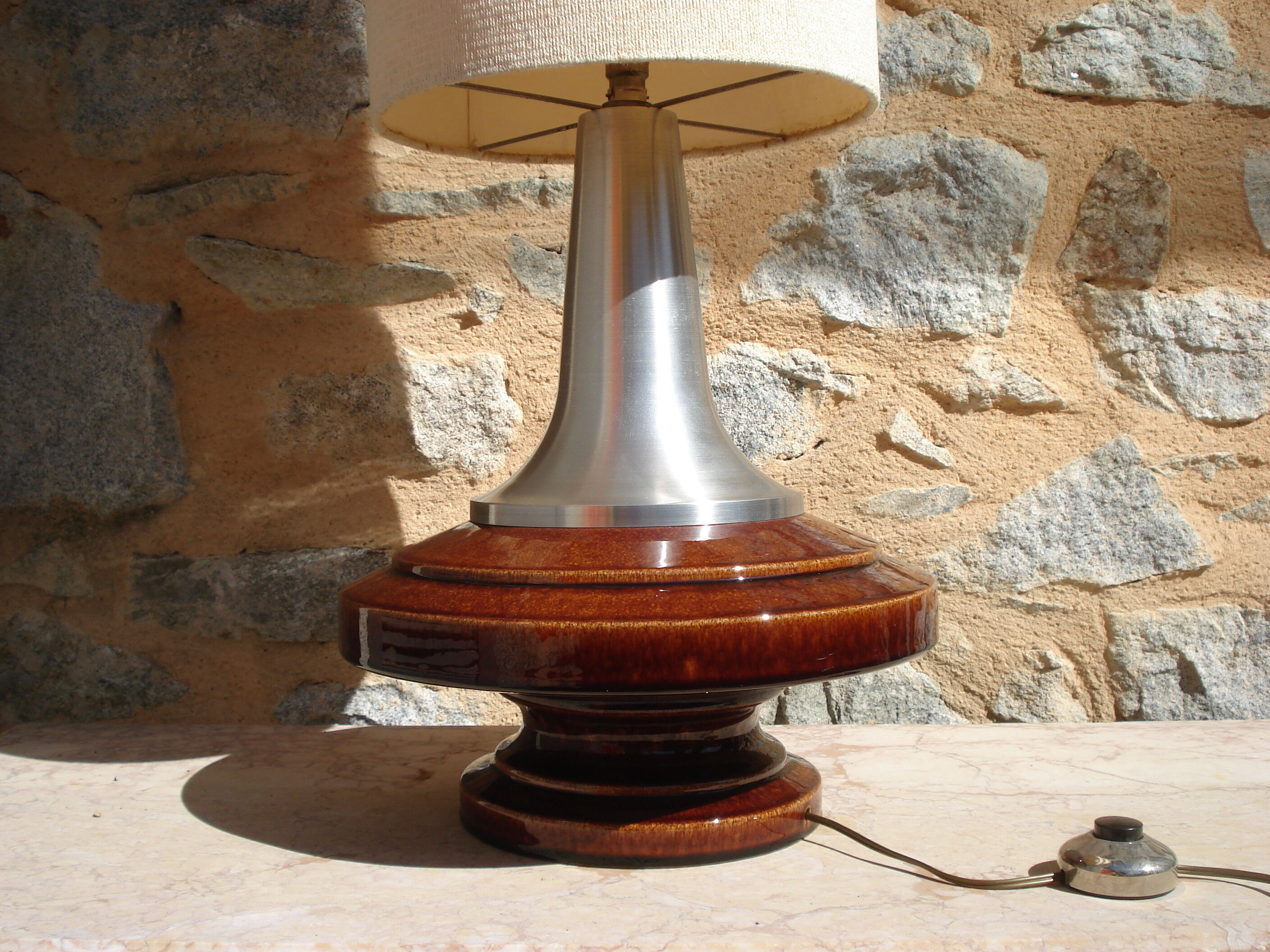 Floor lamp base ceramic ball vintage and aluminum brush 1970