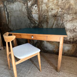 Table de ferme bois & bleu paon